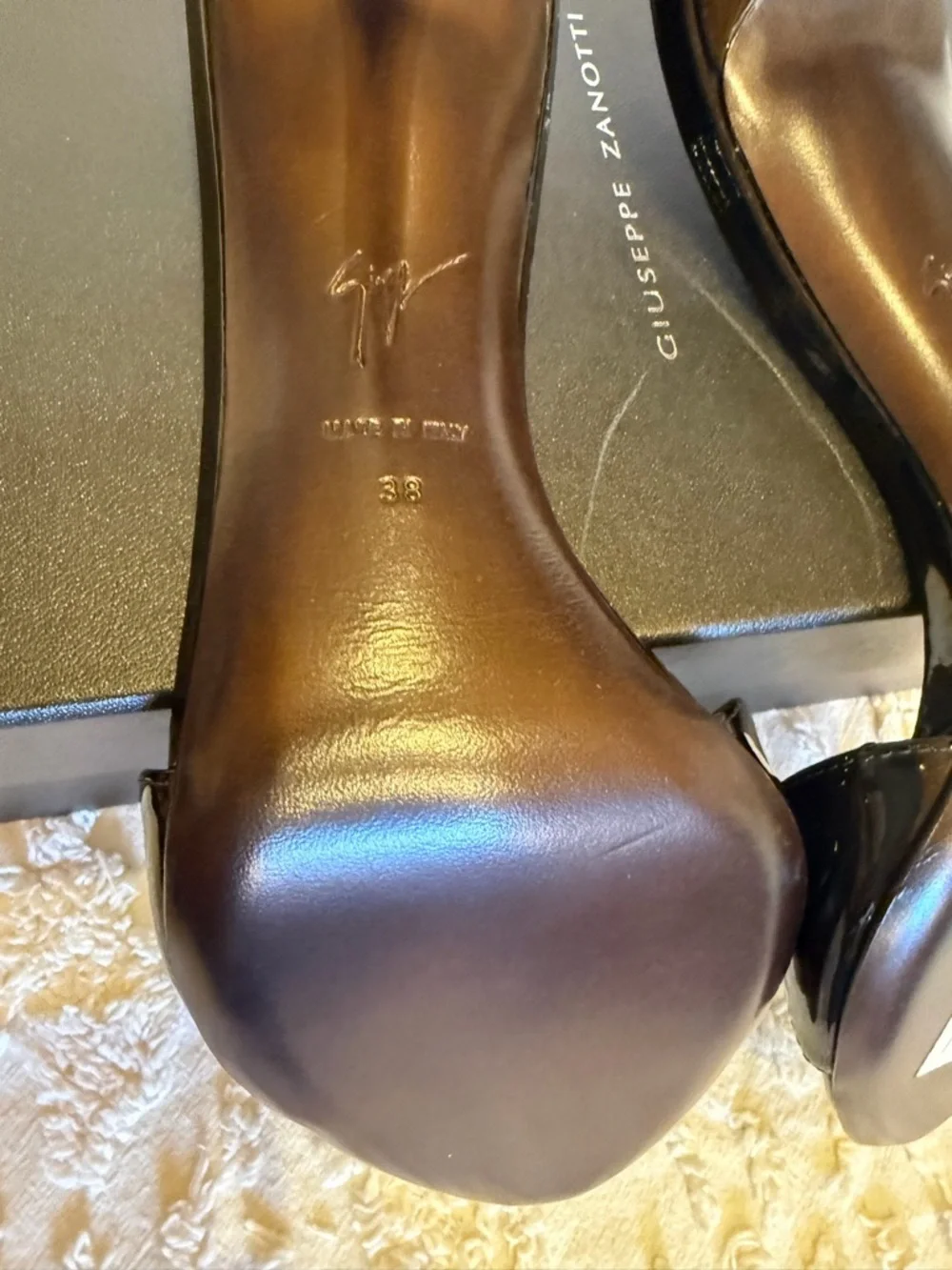 Giuseppe Zanotti Black Patent High Heel Mules with Crystal Accent #595